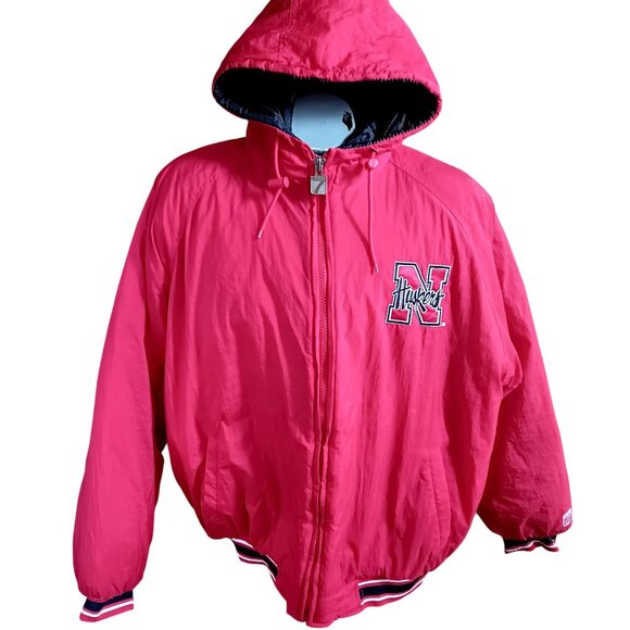 XL Vintage Nebraska Huskers Jacket 90's Big Red Hooded Bomber Puffer Embroidered - Picture 2 of 7